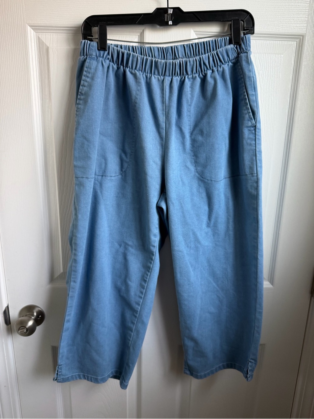 Woman Within Light Blue Elastic-Waist Pull-On Jean Capris